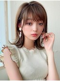 大人可愛い薄めバングふんわりカールショコラアッシュ小顔カット
