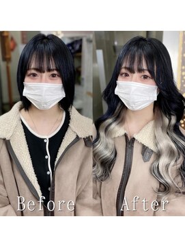 あるじゃんすー 池袋店 ブルーブラック×ホワイトインナー#シールエクステ#韓国#池袋