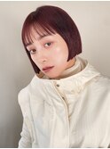 ピンクブラウン/ミニボブ/切りっぱなしボブ/ショートボブ/赤髪