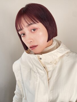 ノーム(norm) ピンクブラウン/ミニボブ/切りっぱなしボブ/ショートボブ/赤髪