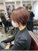 赤みベージュ・ダブルカラー・ショートヘア・透け感カラー・韓国