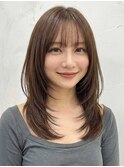 黒髪/グレーベージュ/レイヤーロング/前髪パーマ[新宿駅]