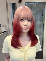 テトラ バイ ネオリーブ 横浜西口店(tetra by neolive)&nbsp;ピンク×レッド デザイン ケアブリーチ レイヤーカット 横浜★