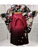 レンタル卒業式着物と袴　黒地に薔薇　