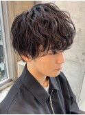 波巻きパーマスパイラルパーマメンズマッシュセンターパート梅田