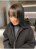 デザインカラーレイヤーカットウェットヘア夏オリーブベージュ