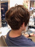 【ショート　ゆるふわパーマ】エアーウェーブ×白髪暈しイルミナ