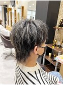 メンズメッシュハイライトウルフショート　【メンズウルフヘア】
