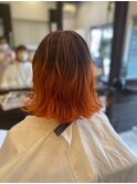 オレンジカラー　バレイヤージュ外ハネボブ