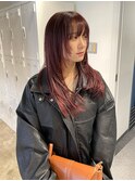 クロスパーマ前髪カットレイヤーカットボルドーカラー