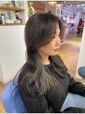 くびれヘア大人かわいい韓国風シースルーバング透明感ブルージュ