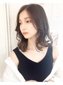 アッシュグレージュ/グレージュカラー/くびれヘア/前髪なし