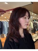 カシスカラーブリーチなし暖色カラー顔まわりカット