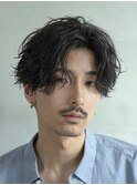 原宿ツイストスパイラルパーマメンズカットラウンドマッシュ30代