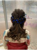 和装 袴 リボン編み込みハーフアップヘアセット