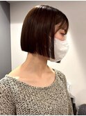 切りっぱなしボブ 髪質改善 ナチュラルブラウン 丸みボブ  艶髪