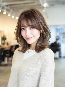 耳かけレイヤーカットハイライトカラーひし形シルエットくびれ