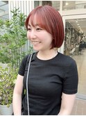 前上がりボブ×ブリーチなしのオレンジカラー