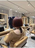 切りっぱなしボブ/カシスレッド/レッドブラウン/ブリーチなし