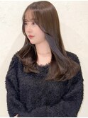 韓国風グレージュ前髪カット顔まわりシースルー