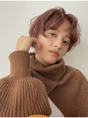くびれヘアプリコットオレンジハイライトカラーくびれショート