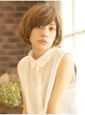 斜めバングで大人カワイイ！ルーズなナチュラルショートボブ☆