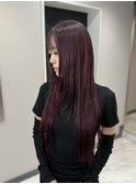 ワインレッドブリーチカラーエクステレッドカラー韓国レイヤー