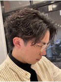 波巻きパーマ、メンズパーマ、センターパート