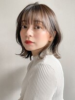 アプリコットオレンジイヤリングカラー外ハネボブくびれヘアa