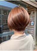 大人ノーブルショートボブナチュラルブラウン艶カラー