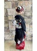 派手髪ガーリーティーンズ成人式着付け着物アップヘア