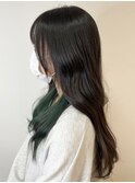 20代30代40代ロングインナーカラーアッシュグリーン美肌