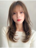 小顔ワンカールレイヤーカットくびれヘアアプリコットオレンジ