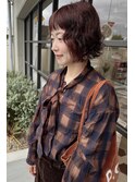 パーマ風切りっぱなしボブ　コーラルピンク【30代/40代】