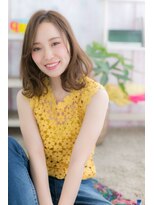 ミック ヘアアンドメイク アップ 駒込店(miq Hair&Make up) ミックスカールのフェミニン♪かきあげ前髪くびれミディ