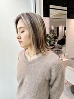地毛残し　ハイライト　ぱっつんボブ　ローライト　30代40代