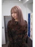 ホワイトピンクベージュ　裾ブラウン