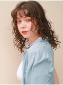 ナチュラルブラウンセミロングスパイラルパーマ