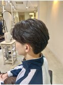 センター分けマッシュ×毛流れパーマ