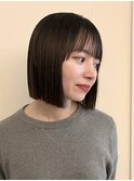ぱつっとボブ　切りっぱなしボブ　透明感カラー　福岡ボブ