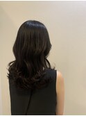 韓国スタイル、かきあげ、ミディアムレイヤーくびれヘア