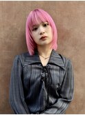 ベビーピンクカラー / ボブ 切りっぱなし 前髪 トリートメント