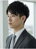フェザーパーマ/グレーブルーカラー/刈り上げショートパンク