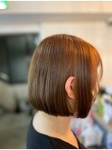 切りっぱなし小顔ボブ/ニュアンスカラー/ミルクティーベージュ