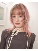 ハイレイヤーウルフカットブラウンローライトピンクカラー