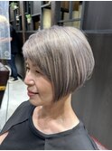 大人ボブ！ベージュシルバー白髪カラー