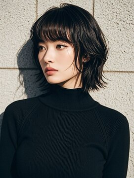 マッシュウルフボブパーマミルクティーベージュシルバーアッシュ