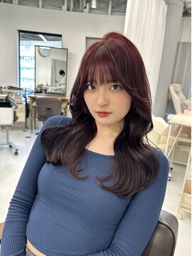 ハピネス 梅田茶屋町店(HAPPINESS) 韓国ヘア/ぱっつん前髪/レイヤーロング/ピンクベージュ