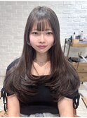 内巻きワンカール/レイヤーロング/ぱっつん前髪/小顔ヘア