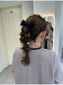 編みおろしポニーテール/アップヘア/結婚式ヘアセット